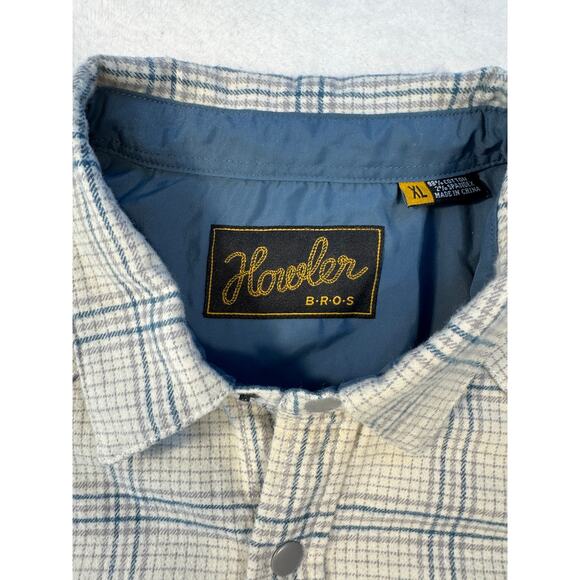 Howler Bros Flannel Western Shirt Beige Tan Gray Plaid Cotton Snap Button XL - Picture 4 of 10